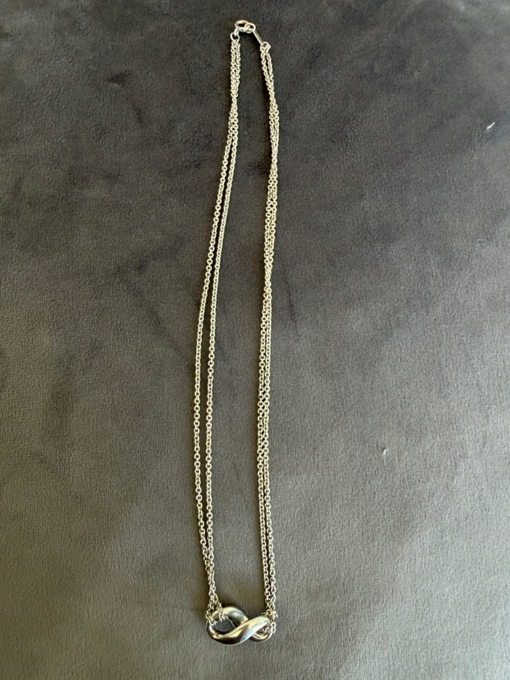 Tiffany & Co. Sterling Silver Infinity Double Chain Pendant Necklace 16” w/pouch - Picture 6 of 9